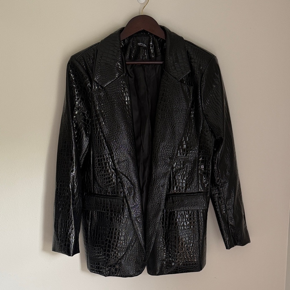 Nasty Gal Black Faux Croc Blazer